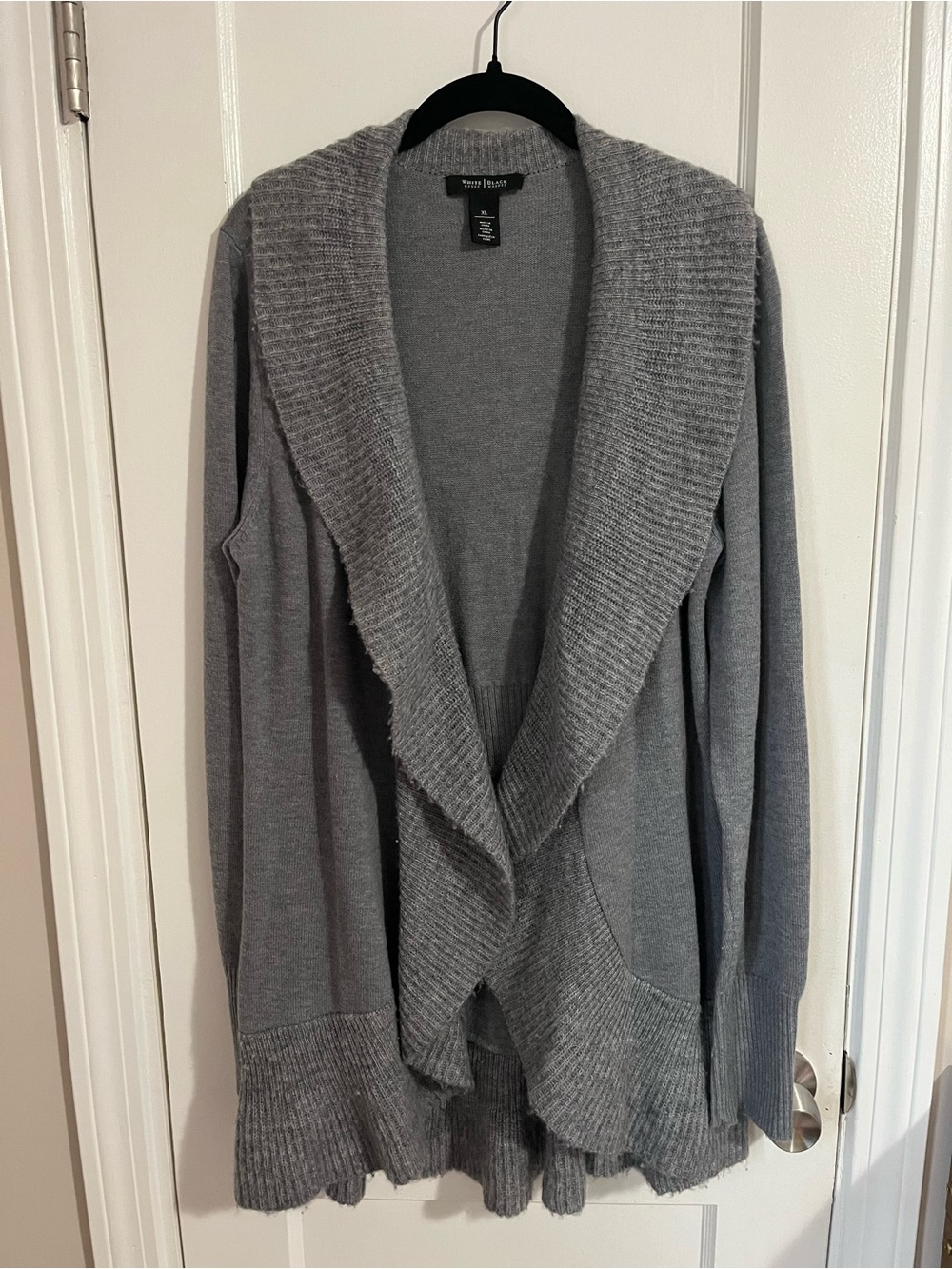 White House Black Market Gray Open-Front Ribbed Shawl Cardigan